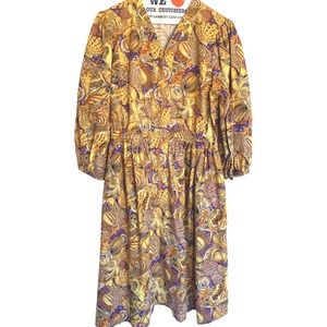 Vintage 90s Seashell Starfish Print Midi Dress Womens L Pockets House Lounge